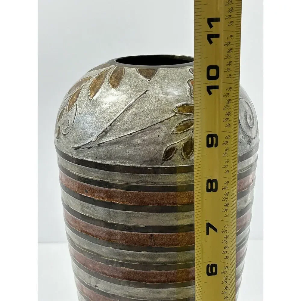 Vintage Brass Cloisonne Flower‎ Decor Vase~Floral~Earthtones~India~10.25